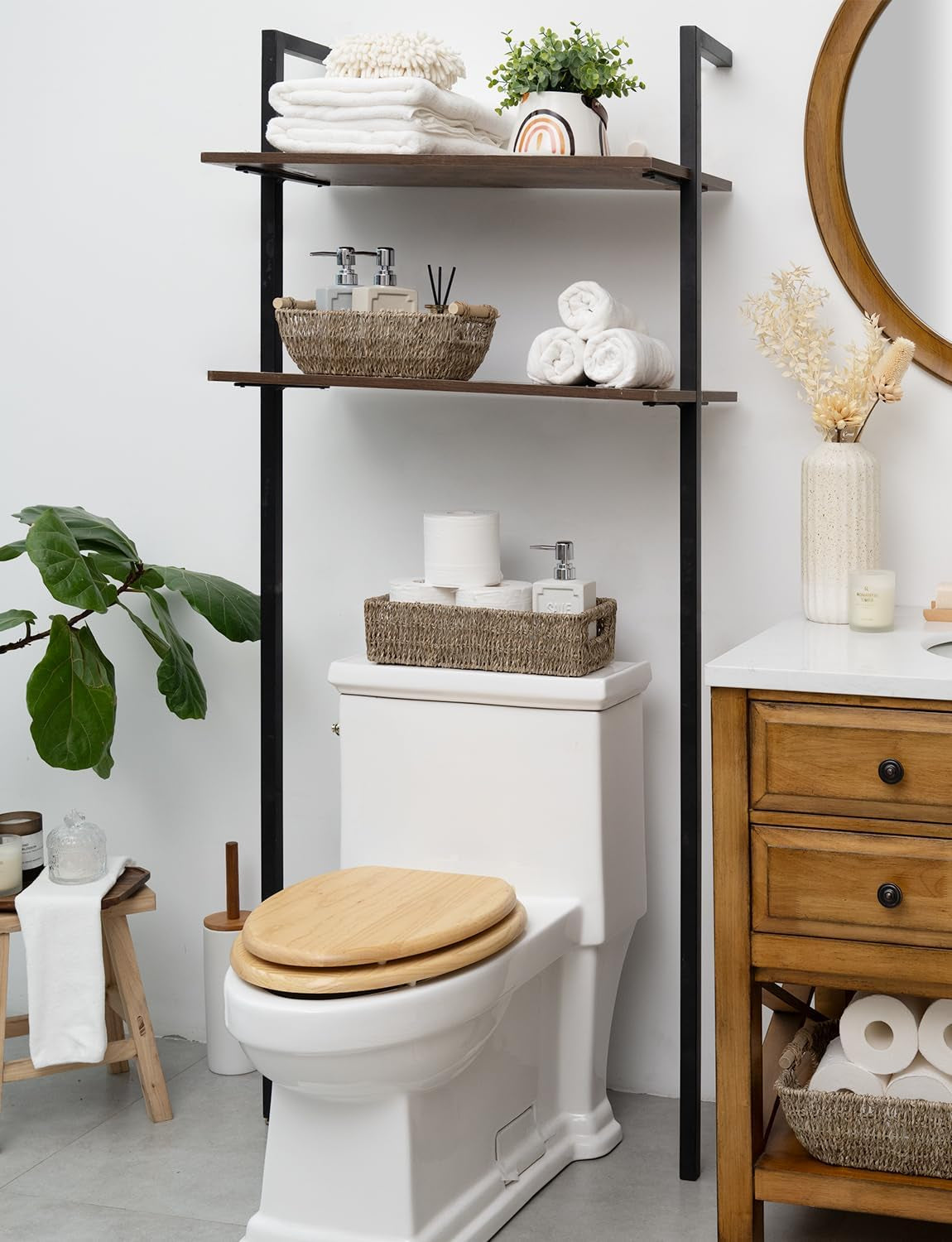 Wicker Seagrass Baskets, Toilet Basket Tank Topper | Small Toilet Tank Basket with Built-In Handles, Bathroom Basket Organizer and Storage for Bathroom Decor