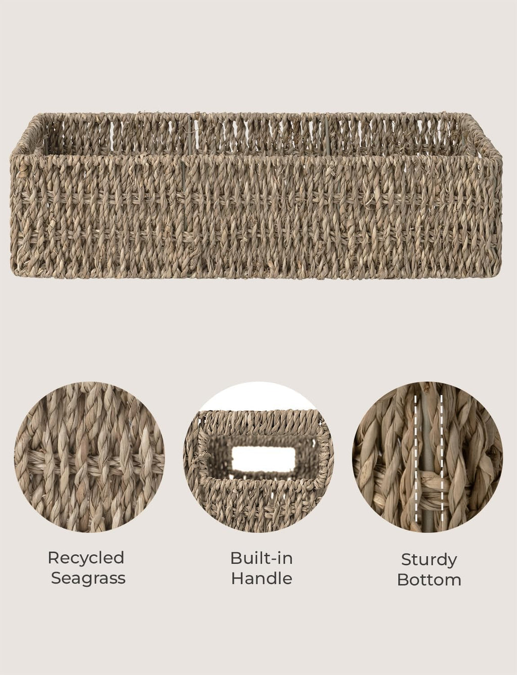 Wicker Seagrass Baskets, Toilet Basket Tank Topper | Small Toilet Tank Basket with Built-In Handles, Bathroom Basket Organizer and Storage for Bathroom Decor