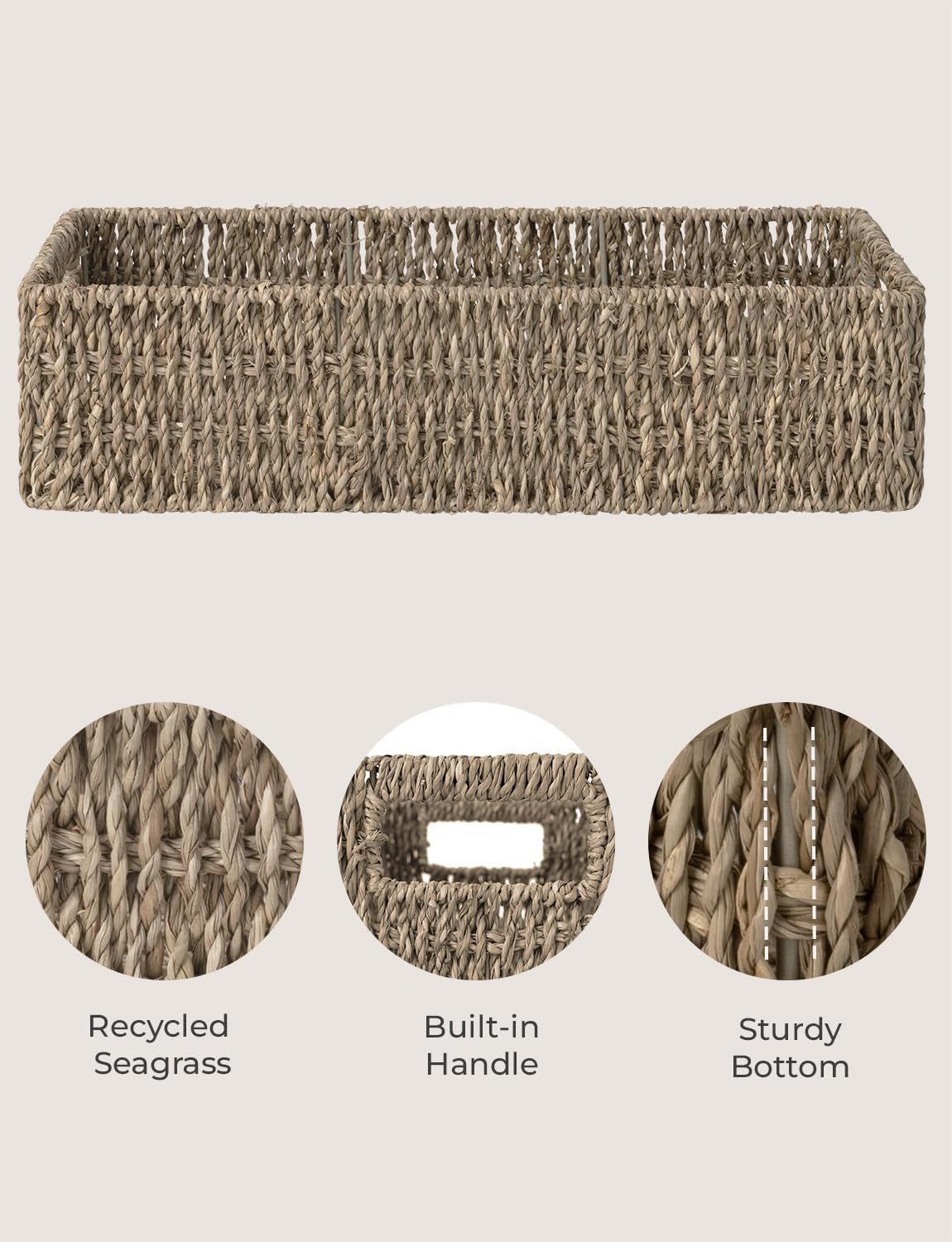 Wicker Seagrass Baskets, Toilet Basket Tank Topper | Small Toilet Tank Basket with Built-In Handles, Bathroom Basket Organizer and Storage for Bathroom Decor